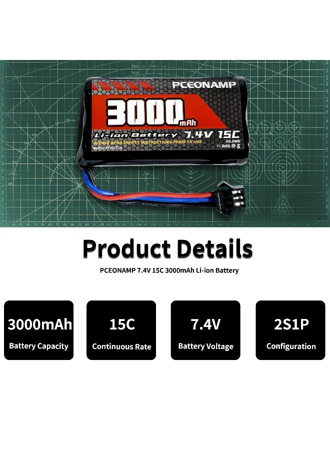 بيسيونأمب 7.4v RC بطارية 3000mAh 2S ليثيوم أيون مع SM-3P بوس قابل للشحن عالية القدرة مناسبة لـ RC خزان RC شاحنة 4WD RC صخرة الزاحف RC بطاريات السيارات مع 2 شاحن USB - Image 4